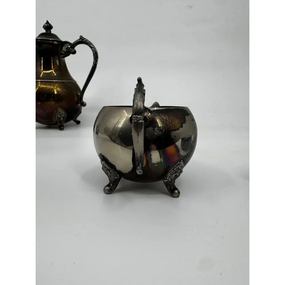 SMP Co Silversmiths Vintage Tea Set Silver on Copper Teapot Creamer Sugar
